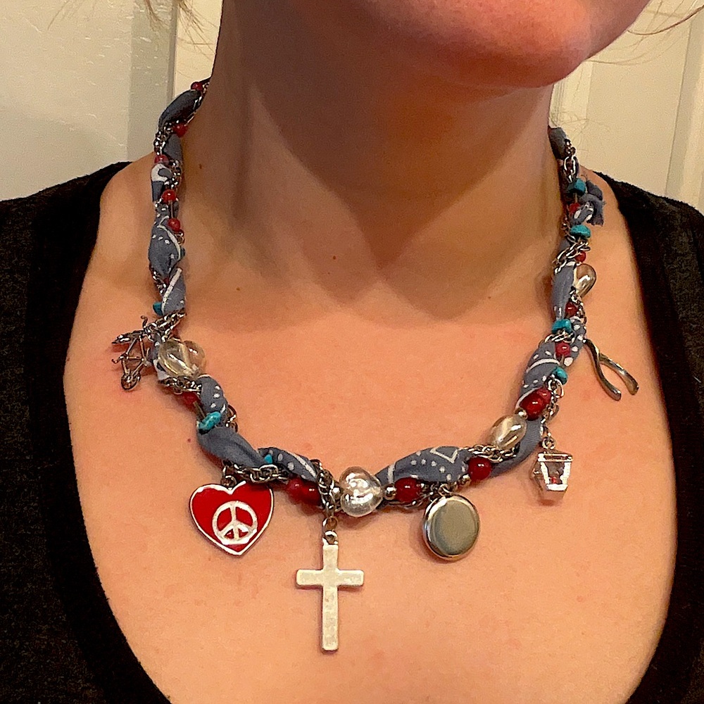 Handcrafted Bandana Reclaimed Charm Necklace - Picture 2 of 6
